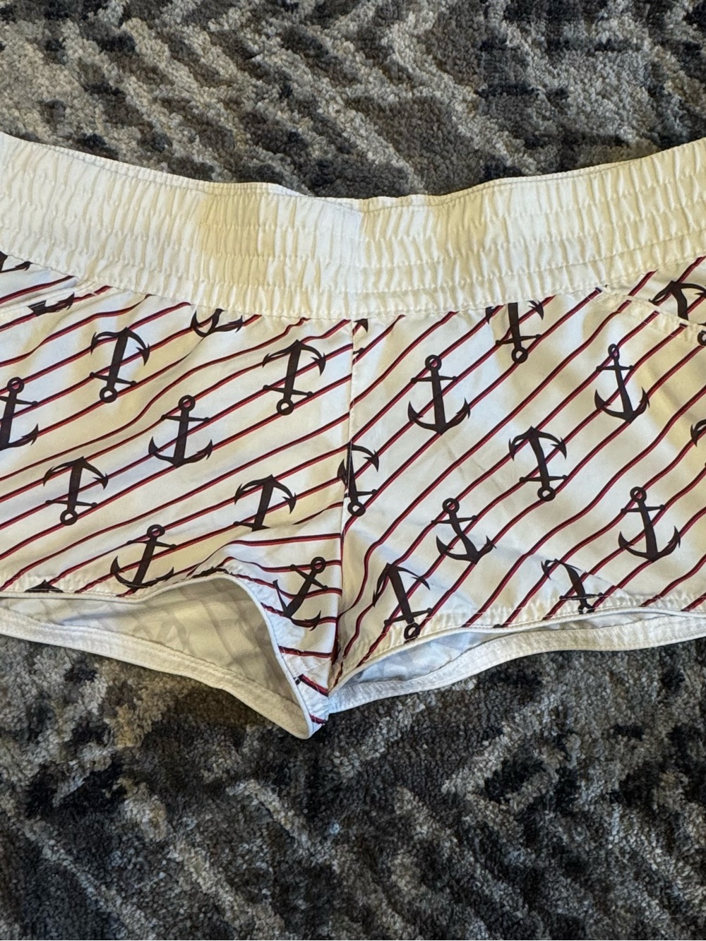 Xhilaration White Shorts with Red Stripes & Black Anchor Print